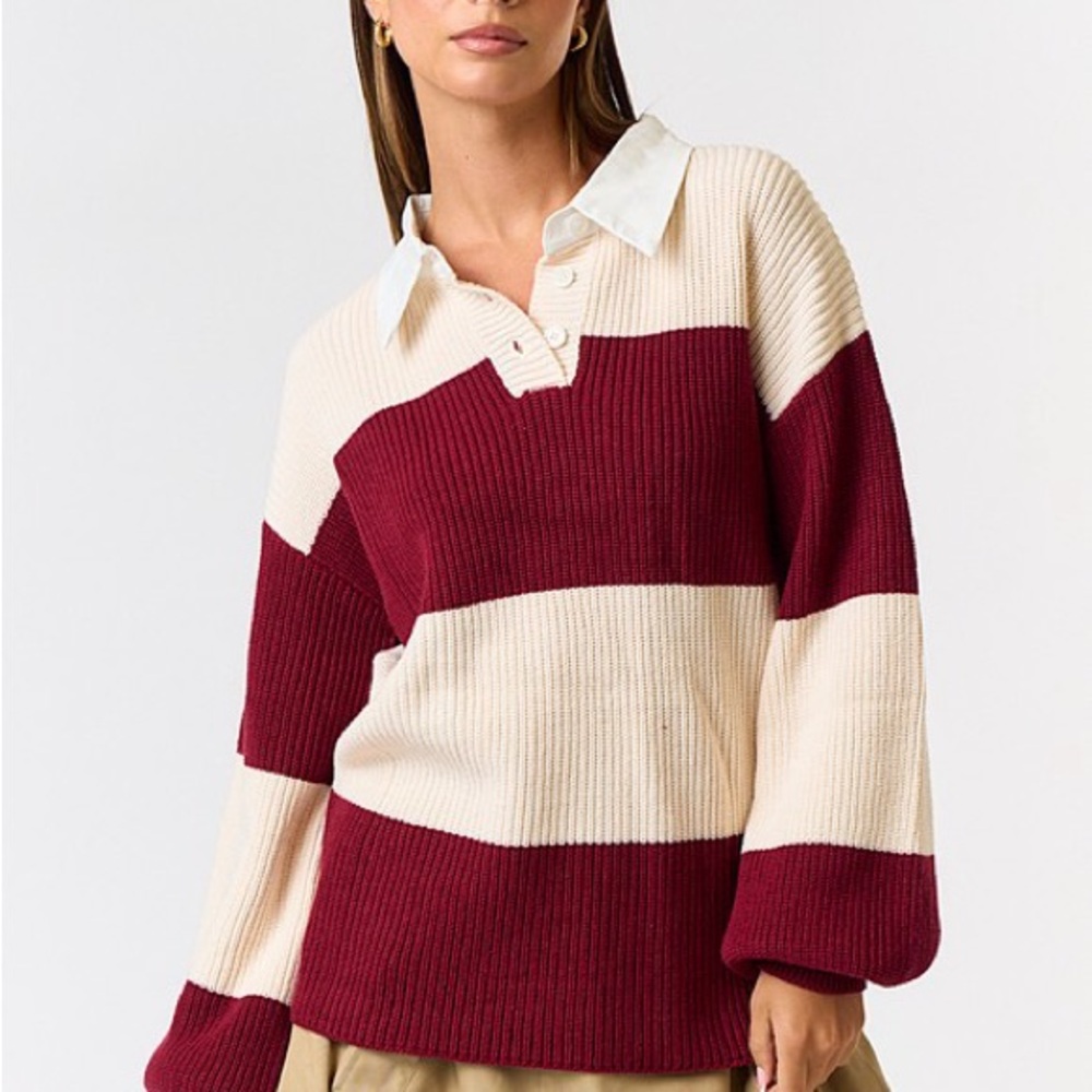 Striped Burgundy and Cream Women's Sweater